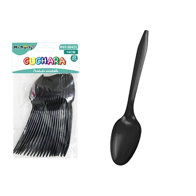 CUCHARAS PLASTICAS DESECHABLES NEGRO 14CM 20PCS - 1