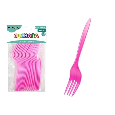 TENEDORES PLASTICOS DESECHABLES ROSADO 14CM 20PCS - 1