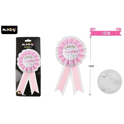 INSIGNIA DE FELIZ CUMPLEAÑOS BADGE ROSADO 15CM - 1