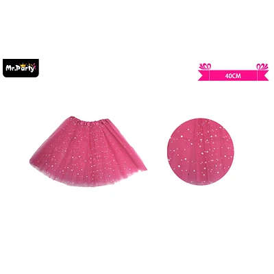 FALDA TUTU ROSA DE ESTRELLAS DE TRES CAPAS 40CM - 1