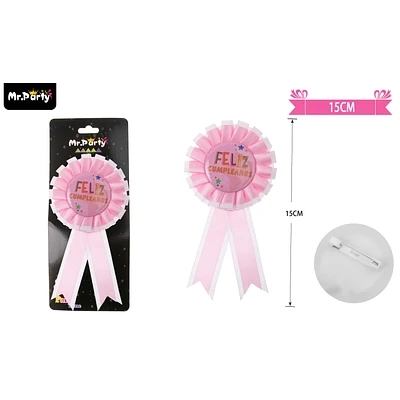 INSIGNIA DE FELIZ CUMPLEAÑOS BADGE ROSADO 15CM - 1