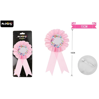INSIGNIA DE FELIZ CUMPLEAÑOS BADGE CON ENCAJE ROSADO 15CM - 1