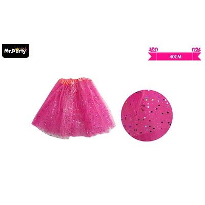 FALDA TUTU FUCSIA DE ESTRELLAS DE TRES CAPAS 40CM - 1