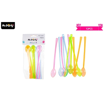 CUCHARAS PLASTICO CON MANGA LARGA MULTICOLORES 15.5CM 12PCS - 1