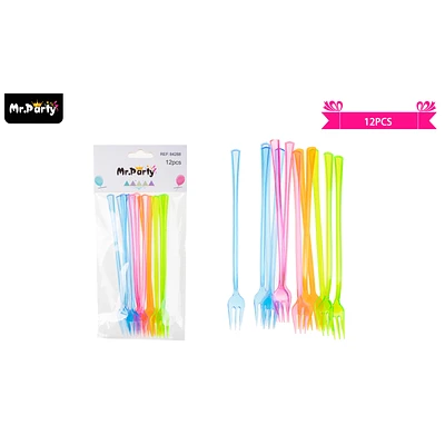 TENEDORES PLASTICO CON MANGA LARGA MULTICOLORES 15.5CM 12PCS - 1