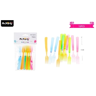 MINI TENEDORES PLASTICO DESECHABLES MULTICOLORES 11CM 12PCS - 1