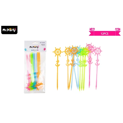 PALILLOS DE FRUTAS DESECHABLES MULTICOLOR 17CM 12PCS - 1