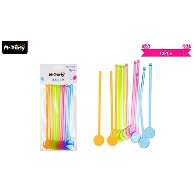 PALOS DE COCTEL DESECHABLE REDONDA MULTICOLORES 17.5CM 12PCS - 1