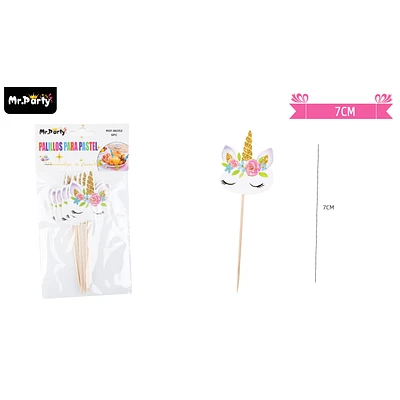 PALILLOS DECORATIVA DE UNICORNIO 7CM 6PCS - 1