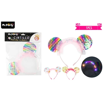 CINTILLO DE ARCOIRIS CON LENTEJUELAS Y LUZ COLOR ALEATORIO - 1