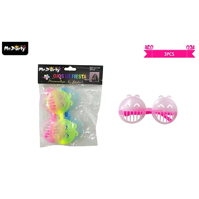 LENTES COTILLON SMILE FLUOR COLORES SURTIDOS 3PCS - 1