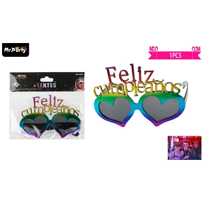LENTES COTILLON CORAZON FELIZ CUMPLEAÑOS MULTICOLOR 1PCS - 1