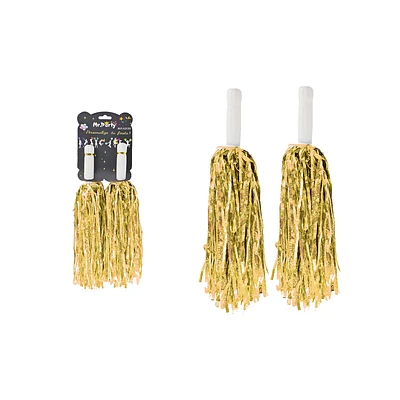 POMPONES PORRISTA DORADO CLARO HOLOGRAFICO 2PCS - 1