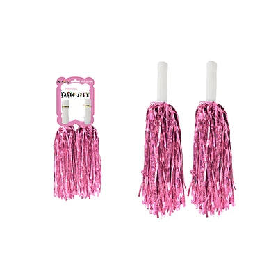 POMPONES PORRISTA ROSADO HOLOGRAFICO 2PCS - 1