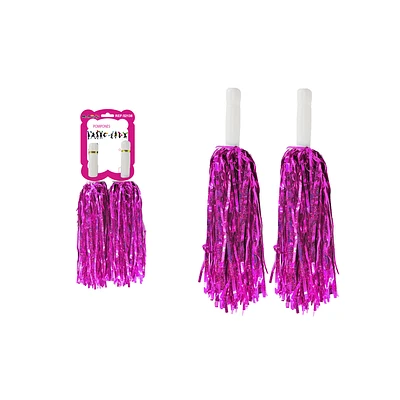 POMPONES PORRISTA FUCSIA HOLOGRAFICO 2PCS - 1