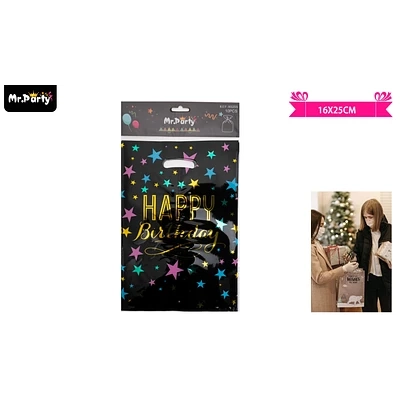 BOLSAS METALIZADAS NEGRO ESTRELLA FELIZ CUMPLEAÑOS 16*25CM 10PCS - 1