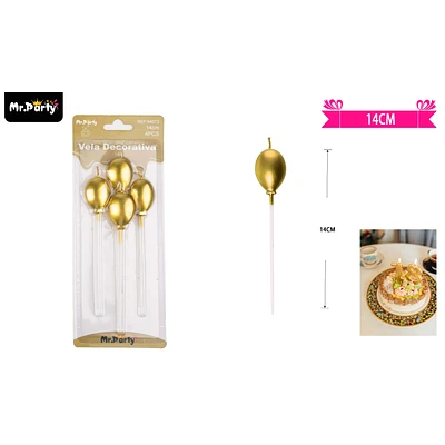 VELAS DE GLOBOS DORADO METALICO 14CM 4PCS - 1