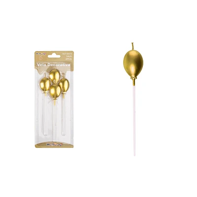 VELAS DE GLOBOS DORADO METALICO 14CM 4PCS - 2