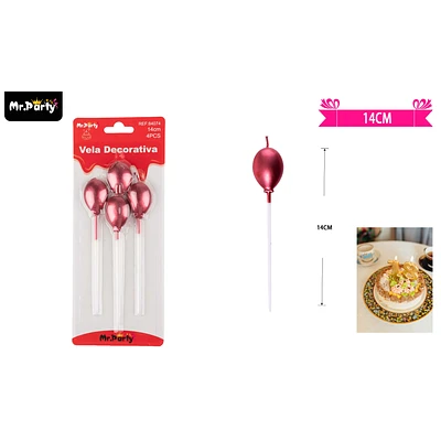 VELAS DE GLOBOS ROJO METALICO 14CM 4PCS - 1