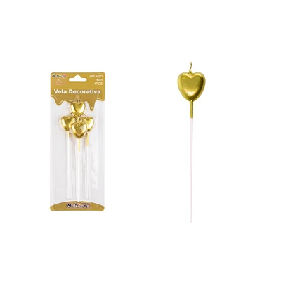 VELAS DE CORAZON DORADO METALICO 14CM 4PCS - 2