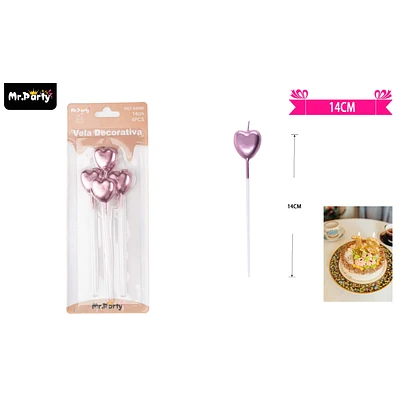 VELAS DE CORAZON COLOR CHAMPAGNE METALICO 14CM 4PCS - 1