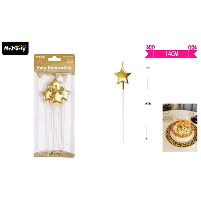 VELAS DE ESTRELLA DORADO METALICO 14CM 4PCS - 1