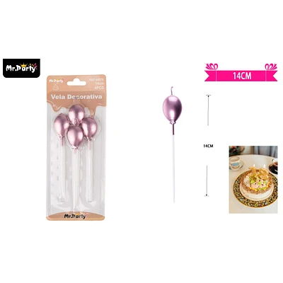 VELAS DE GLOBOS COLOR CHAMPAGNE METALICO 14CM 4PCS - 1