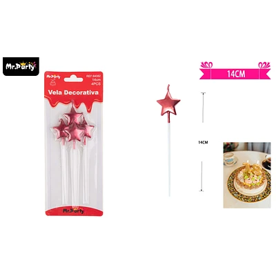 VELAS DE ESTRELLA ROJO METALICO 14CM 4PCS - 1