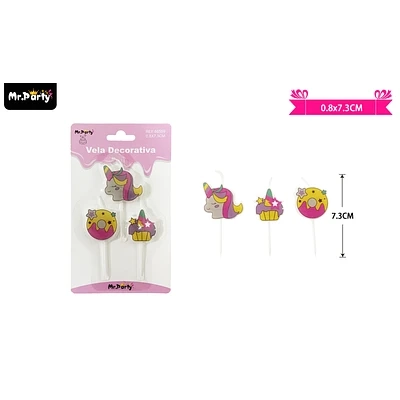 VELAS DE UNICRONIO ROSADO 7.3CM 3PCS - 1
