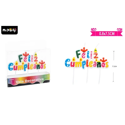 VELA FELIZ CUMPLEAÑOS MULTICOLOR 7.5CM - 1