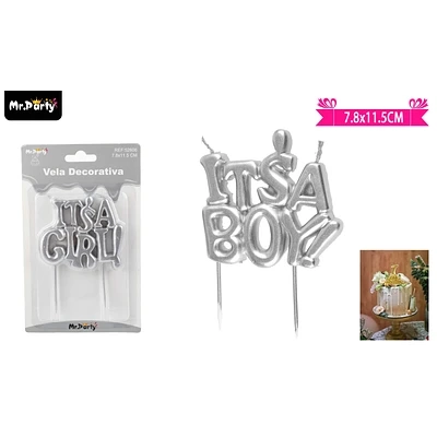 VELA PLATEADO BABY SHOWER IT'S A GIRL 11.5CM - 1