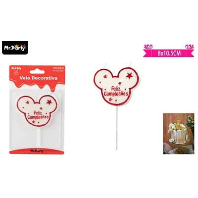VELA DE MICKEY ROJO FELIZ CUMPLEAÑOS 10.5CM - 1