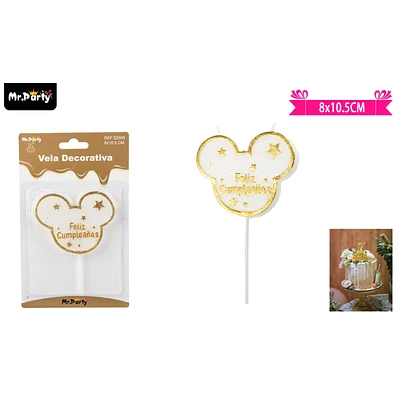 VELA DE MICKEY DORADO FELIZ CUMPLEAÑOS 10.5CM - 1
