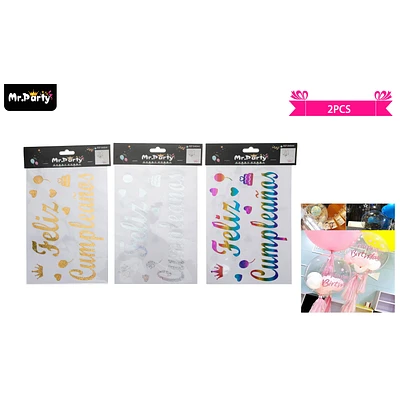 STICKER PARA BURBUJAS FELIZ CUMPLEAÑOS 2PCS COLOR ALEATORIO - 1