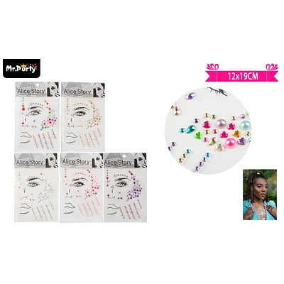 PEGATINAS DE DIAMANTES Y PERLAS PARA ROSTRO 12*19CM 1PCS COLOR ALEATORIO - 1