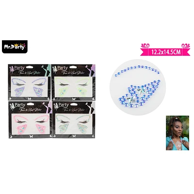 PEGATINAS DE DIAMANTE MARIPOSA PARA ROSTRO 12.2*14.5CM 1PCS COLOR ALEATORIO - 1