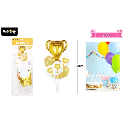 SET DE GLOBOS CON BASE DORADO CON TROFEO 9PCS - 1