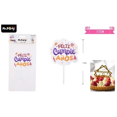 TOPPER ACRILICO FELIZ CUMPLEAÑOS 17CM 1PCS - 1