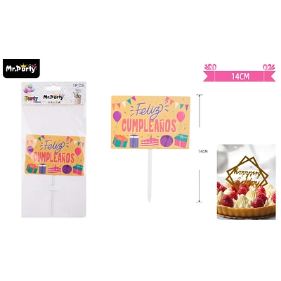 TOPPER RECTANGULO ACRILICO FELIZ CUMPLEAÑOS 14CM 1PCS - 1