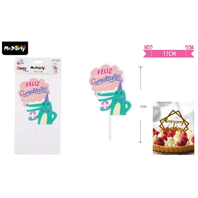 TOPPER DE COCODRILO ACRILICO FELIZ CUMPLEAÑOS 17CM 1PCS - 1