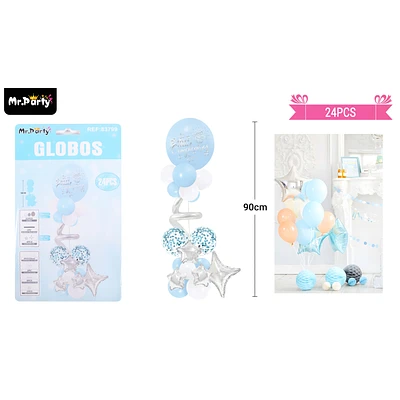 SET DE GLOBOS CON BASE CELESTE 90CM 24PCS - 1