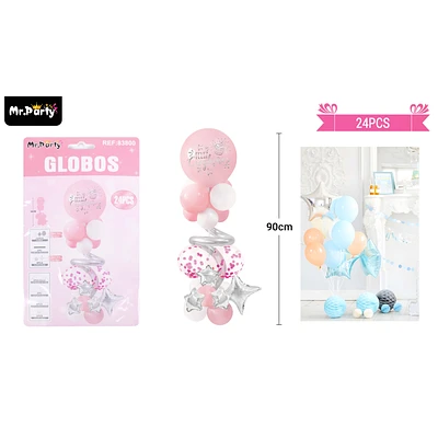SET DE GLOBOS CON BASE ROSADO 90CM 24PCS - 1