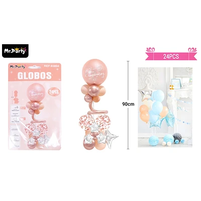 SET DE GLOBOS CON BASE DORADO ROSA 90CM 24PCS - 1