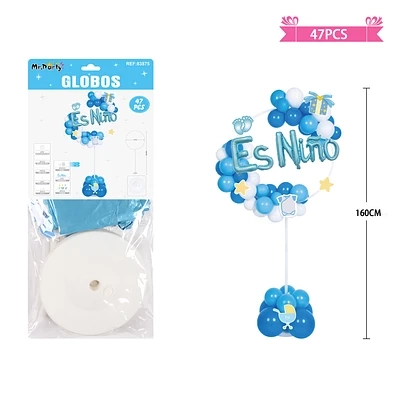 ARCO DE GLOBOS CON BASE BABY SHOWER AZUL ES NIÑO 160CM 47PCS - 1