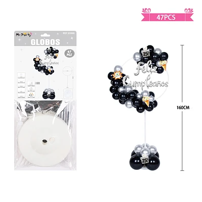 ARCO DE GLOBOS CON BASE NEGRO Y PLATEADO 160CM 47PCS - 1