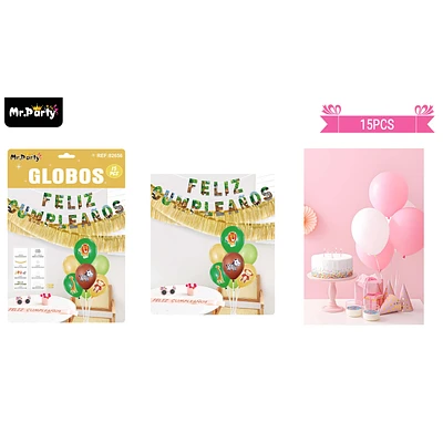 SET DE GLOBOS CON BASE Y GUIRNALDA ANIMALES 15PCS - 1