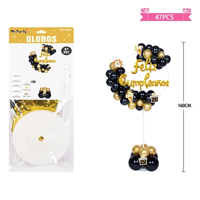 ARCO DE GLOBOS CON BASE NEGRO Y DORADO 160CM 47PCS - 1