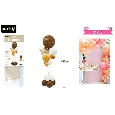 SET DE GLOBOS CON BASE MARRON 21PCS - 1