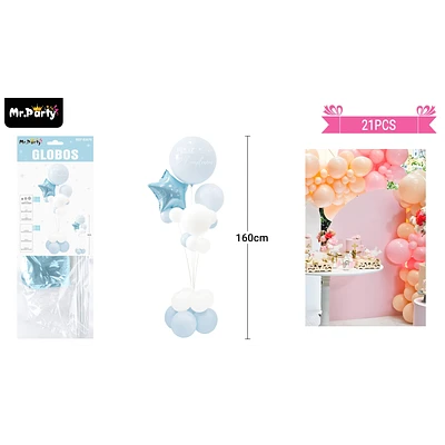 SET DE GLOBOS CON BASE CELESTE 21PCS - 1