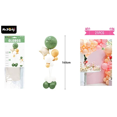 SET DE GLOBOS CON BASE VERDE 21PCS - 1